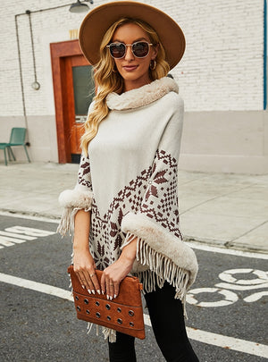 Bead Tassel Hem Cape Shawl