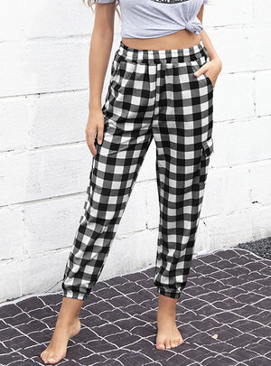 Women Plaid Pencil High Waist Pants