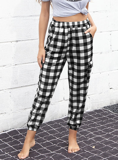 Women Plaid Pencil High Waist Pants