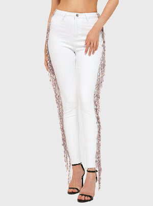 Flashes Beads Pants White Jeans