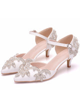 White Rhinestone Stiletto Pointed Sandals