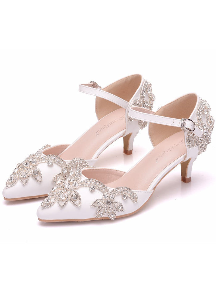 White Rhinestone Stiletto Pointed Sandals