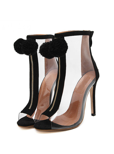 High Heel Peep Toe Transparent Clear Ankle Boots 