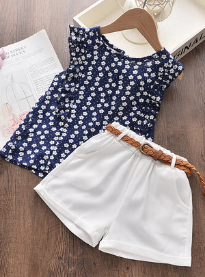 Floral Sleeveless T-shirt+Shorts Suit