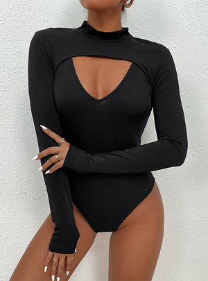 One-piece Hollowed-out Black Fake Two-piece Jumpsuit