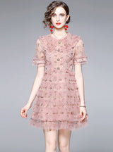 Women Embroidered Ruffled Lace Dress