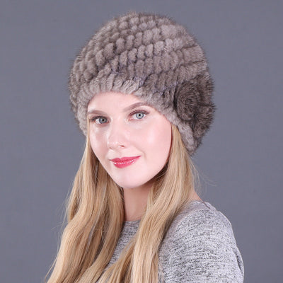 Women's Mink Tail Braided Hat Pineapple Hat