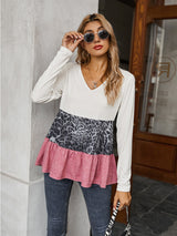 V-neck Splicing Top T-shirt