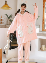 Pink Rabbit Flannel Pajamas Thicken Add Velvet Suit