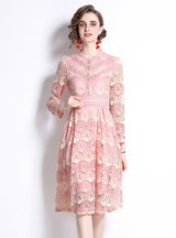 Lace Long Sleeve Stand Collar Dress
