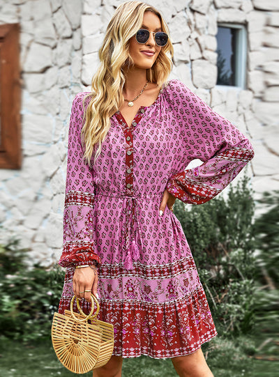Bohemian Leisure Holiday Print Dress
