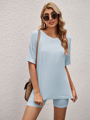 Casual Solid Color Shorts Two-piece Suit
