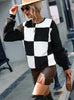 Round Neck Contrast Check Plush Pullover