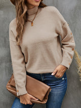 Button Coat Solid Color Half Turtle Neck Sweater