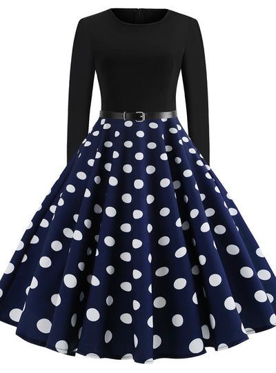 Retro Round Neck Printed Long Sleeves Dress