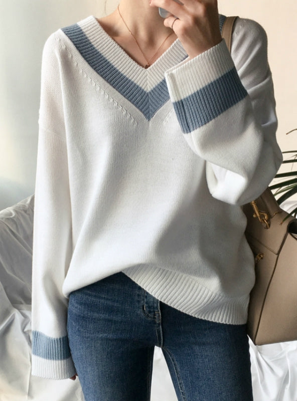 Women's Sweaters Black White Pullover Korean Style