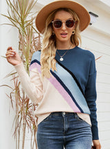 Color Matching Crew Neck Striped Sweater
