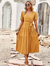 Short Sleeve V-neck Chest-wrapped Dress