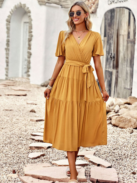 Short Sleeve V-neck Chest-wrapped Dress