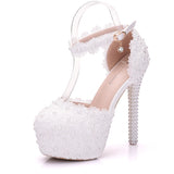 14CM White Lace Stiletto Heels Wedding Shoes