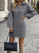 Elegant Long Sleeve Zipper Up Dress