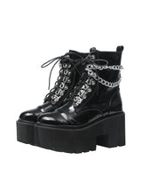 Patent Leather Gothic Black Boots Women Heel