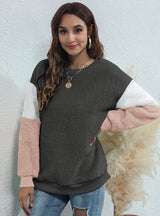 Three-color Round Neck Stitching Thickened Sweater