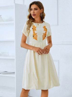Embroidered Short Sleeve National Style Dress