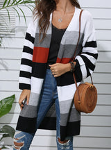 Striped Cardigan Color Matching Sweater Coat