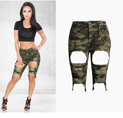 Stretch Camouflage Ripped Jeans