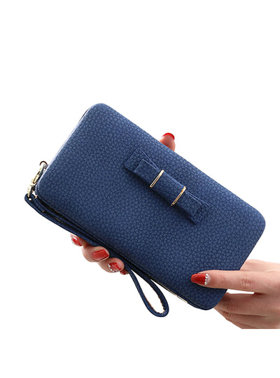 PU Leather Long Casual Women Bow Wallet