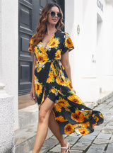 Holiday Printed Flounce Bohemian Dress