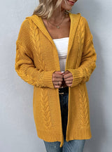 Solid Color Hooded Twist Cardigan Sweater Coat