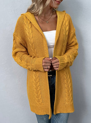 Solid Color Hooded Twist Cardigan Sweater Coat
