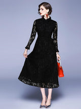 Women Black Lace Long Dress