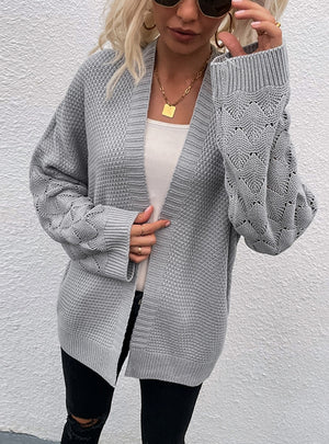 V-neck Cardigan Solid Color Long Hollow Sweater