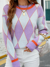 Loose Diamond Pattern Contrast Sweater