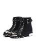Black Flats Genuine Leather Studded Lace Up Ankle Boots