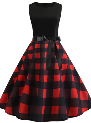 Sleeveless Retro Checkered Print Dress