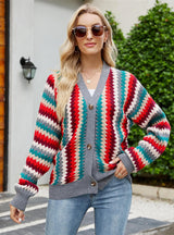 Loose Knit Cardigan Colorful Sweater