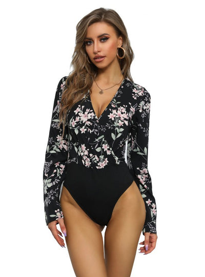 V-neck Print Tight Stitching Jumpsuit