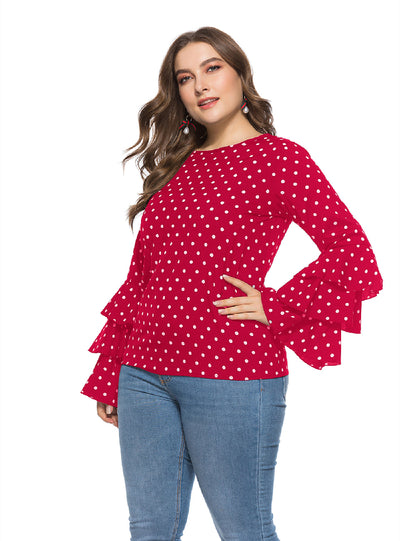 Loose Dot Long Sleeve Round Neck Top