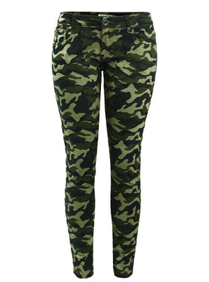 Green Skinny Jeans For Women Femme Camouflage 