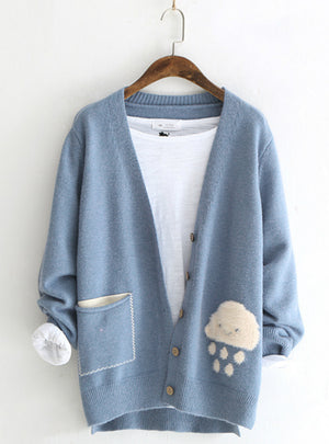 Sweater Women's Pocket Clouds Loose Knit Cardigan