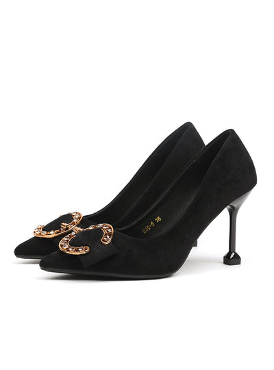 Sexy Pointed Thin Heel Rhinestone Suede Shallow Shoes