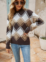 Color Matching Pullover Diamond Check Sweater