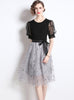 Black Mesh Embroidery Knit Stitching Dress
