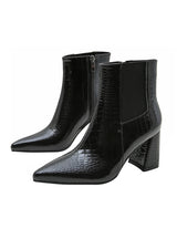 Pointed Patent Leather High Heel Knitted Boots