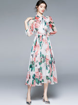 Holiday Vintage Scarf Printed Chiffon Dress