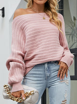 Solid Color Lantern Sleeve Pullover Sweater